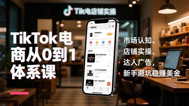 TikTok电商从0到1体系课，市场认知、店铺实操、达人广告，新手避坑稳赚美金-佳腾网赚