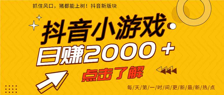 2025年爆火的抖音小游戏项目，一部手机日入2000+-佳腾网赚