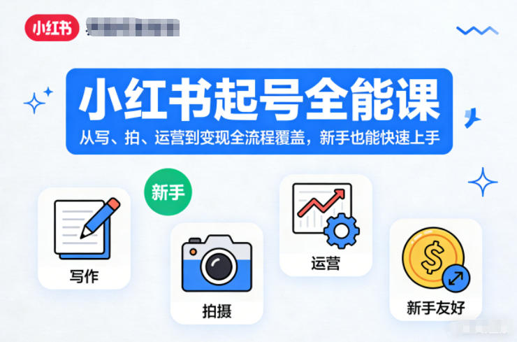 小红书起号全能课，从写、拍、运营到变现全流程覆盖，新手也能快速上手-佳腾网赚