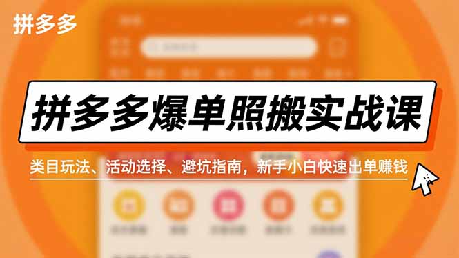 拼多多爆单照搬实战课，类目玩法、活动选择、避坑指南，新手小白快速出单赚钱-佳腾网赚