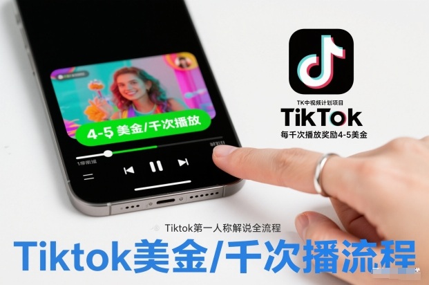 TK中视频计划项目，Tiktok第一人称解说流程，每干次播放奖励4-5美金-佳腾网赚