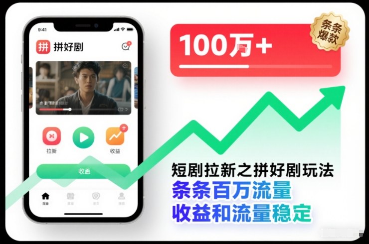 短剧拉新之拼好剧玩法，条条百万流量，收益和流量稳定-佳腾网赚