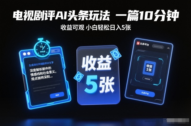 电视剧评AI头条玩法，一篇10分钟，收益可观，小白轻松日入5张+【独家】-佳腾网赚