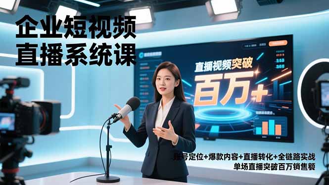 企业短视频直播系统课，账号定位+爆款内容+直播转化+全链路实战，单场直播突破百万销售额-佳腾网赚