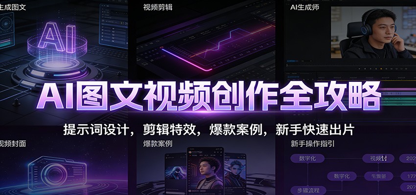 AI图文视频创作全攻略：提示词设计，剪辑特效，爆款案例，新手快速出片-佳腾网赚