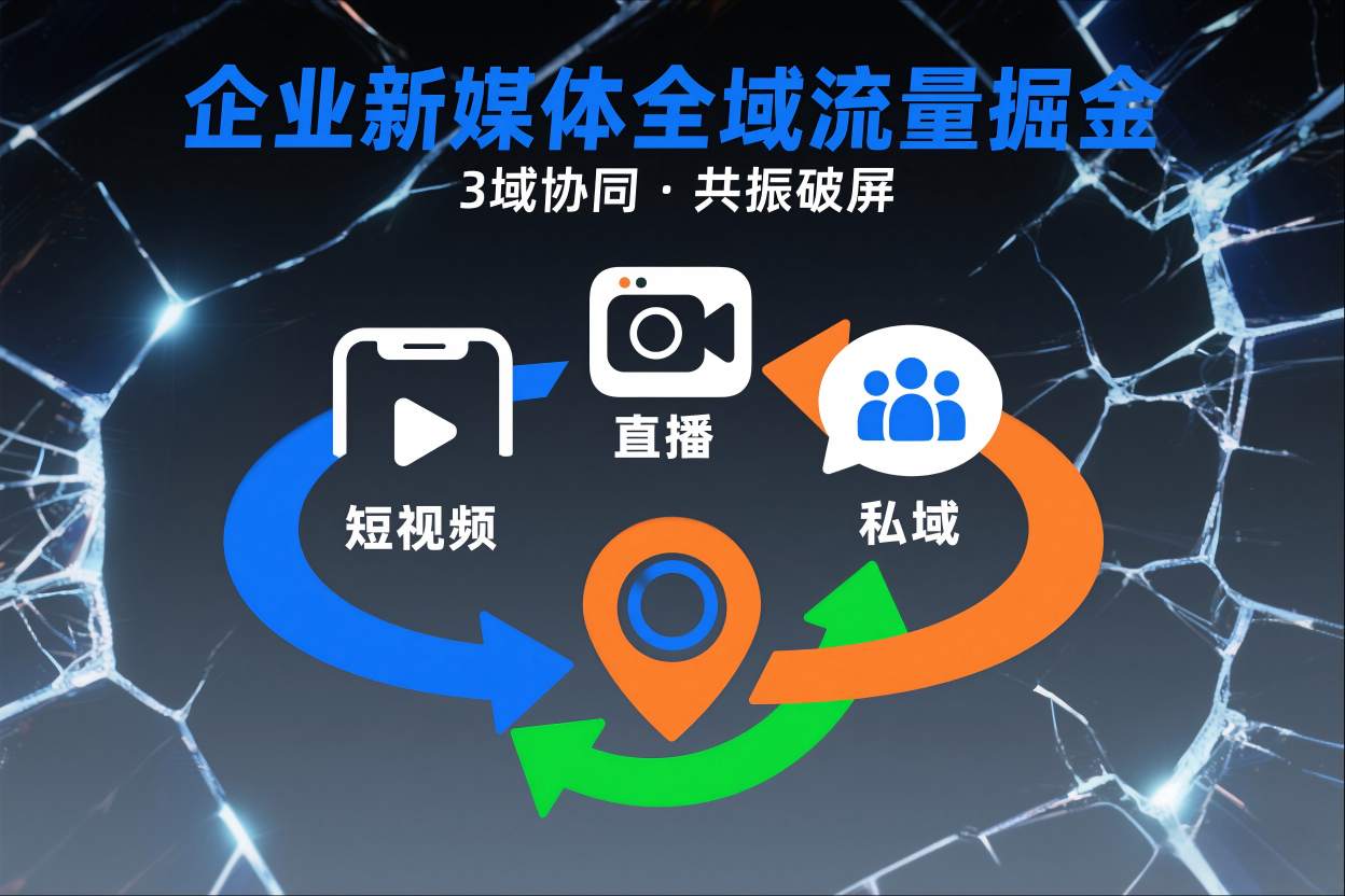 短视频全域商业模式，企业新媒体全域流量掘金，3域协同，共振破屏，短视频-直播-私域-地域-佳腾网赚