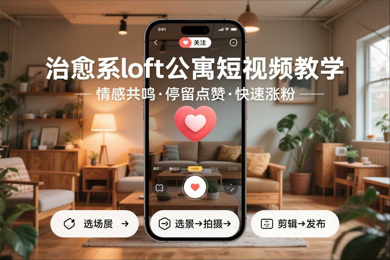 治愈系loft公寓短视频制作教学，情感共鸣引停留点赞关注，快速起号涨粉-佳腾网赚