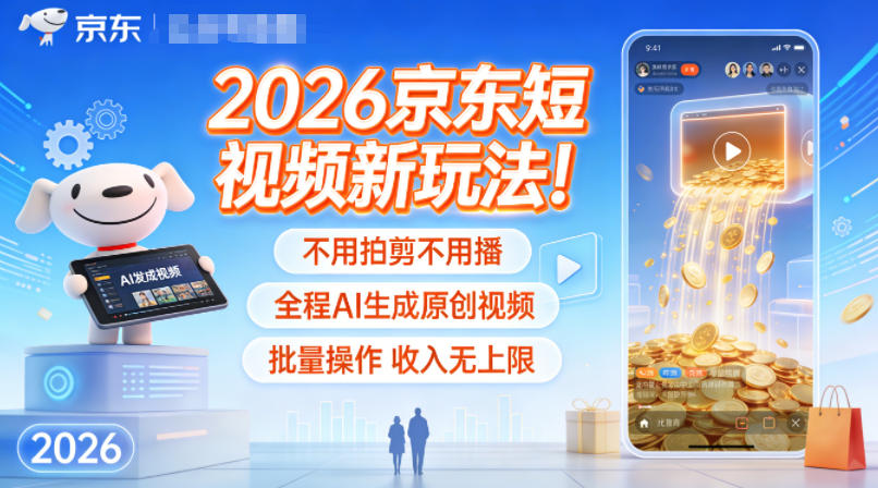 2026京东短视频新玩法！不用拍剪不用播，全程AI生成原创视频，批量操作收入无上限-佳腾网赚