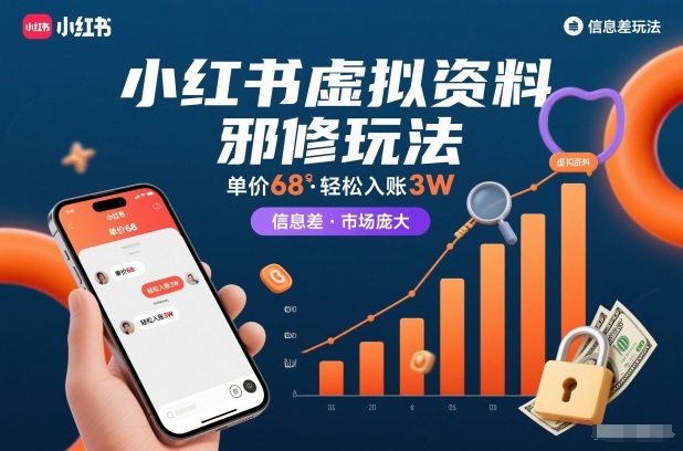 小红书虚拟资料邪修玩法，单价68，轻松入账3W，信息差玩法，市场庞大-佳腾网赚