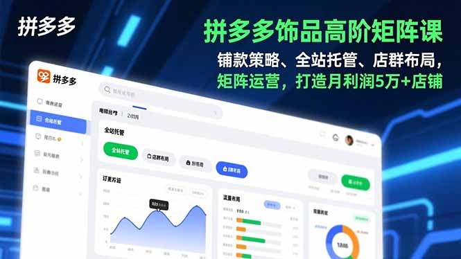 拼多多饰品高阶矩阵课，铺款策略、全站托管、店群布局，矩阵运营，打造月利润5万+店铺-佳腾网赚