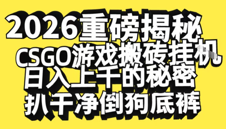 2026开年重磅解密，CSGO游戏搬砖挂G日入1k+的秘密，把倒狗的底裤扒干【揭秘】-佳腾网赚