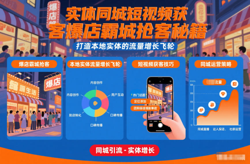 实体同城短视频获客爆店霸城抢客秘籍，打造本地实体的流量增长飞轮-佳腾网赚