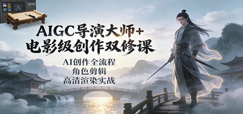 AIGC导演大师+电影级创作双修课：AI创作全流程、角色剪辑、高清渲染实战-佳腾网赚