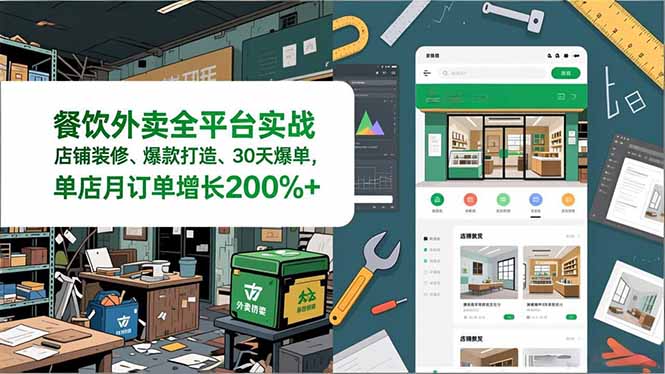 餐饮外卖全平台实战，店铺装修、爆款打造、30天爆单，手把手教学，单店月订单增长200%+-佳腾网赚