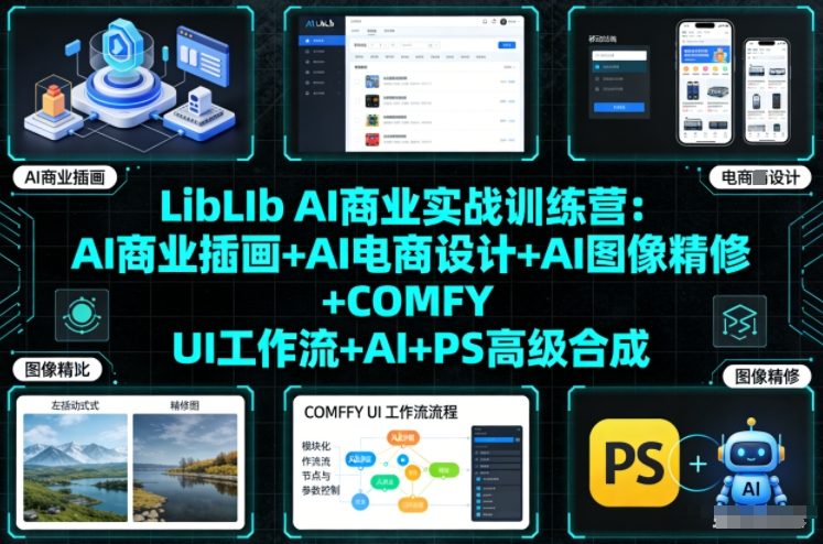 LibLIb AI商业实战训练营：AI商业插画+AI电商设计+AI图像精修+COMFY UI工作流+AI+PS高级合成-佳腾网赚