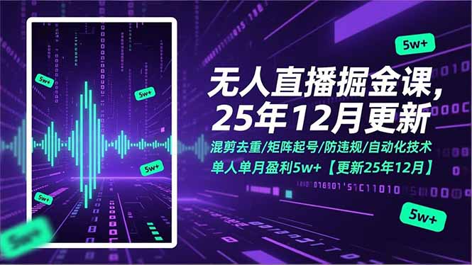 无人直播掘金课，混剪去重/矩阵起号/防违规/自动化技术，单人单月盈利5w+【更新25年12月】-佳腾网赚