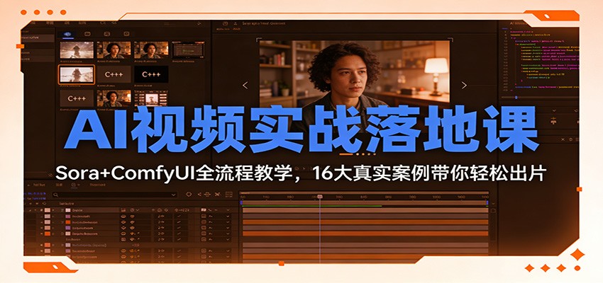 AI视频实战落地课：Sora+ComfyUI全流程教学，16大真实案例带你轻松出片-佳腾网赚