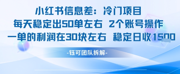 小红书信息差冷门项目一单利润30块每天稳定1.5k左右2个账号操作-佳腾网赚