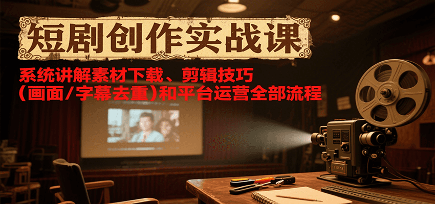 短剧创作实战课，系统讲解素材下载、剪辑技巧(画面/字幕去重)和平台运营全部流程-佳腾网赚