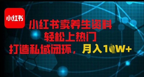 小红书卖养生资料轻松上热门，打造私域闭环，月入1W+-佳腾网赚