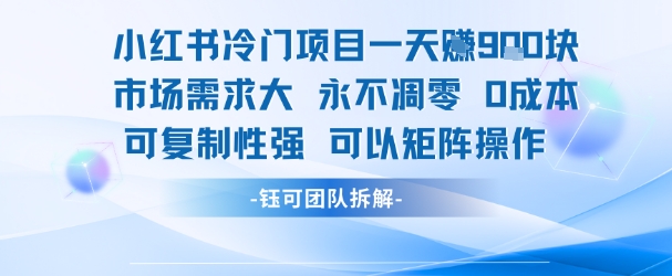 小红书冷门项目一天收益9张，市场需求大，0成本，可复制性强可以矩阵操作-佳腾网赚