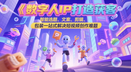 数字人IP打造获客变现实操课，智能选题、文案、剪辑、包装一站式解决短视频创作难题-佳腾网赚