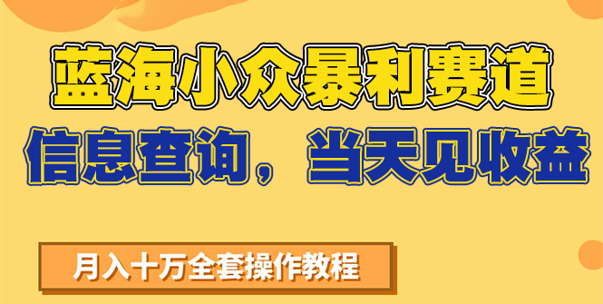 蓝海小众暴利赛道，信息查询，当天见收益，不讲玄学，7天搞了2万+-佳腾网赚