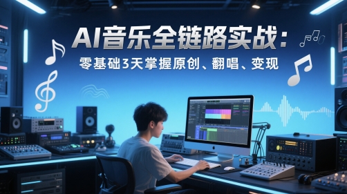 AI音乐全链路实战变现课：零基础3天掌握原创、翻唱、变现-佳腾网赚