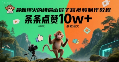 最新爆火的峨眉山猴子短视频制作教程，条条点赞10w+，谁做谁火【教程+提示词】-佳腾网赚