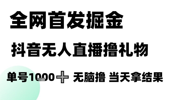 全网首发掘金抖音无人直播撸礼物，单号1k +无脑撸，当天拿结果【揭秘】-佳腾网赚