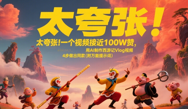 太夸张！一个视频接近100W赞，用AI制作西游记Vlog视频，全流程拆解来了(附万能提示词)-佳腾网赚