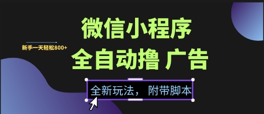 微信小程序全自动撸广告项目，彻底解决没流量的问题，新手一天8张+【揭秘】-佳腾网赚