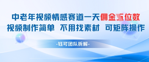 中老年情感赛道一天佣金多张 视频制作简单不用找素材 可矩阵操作-佳腾网赚