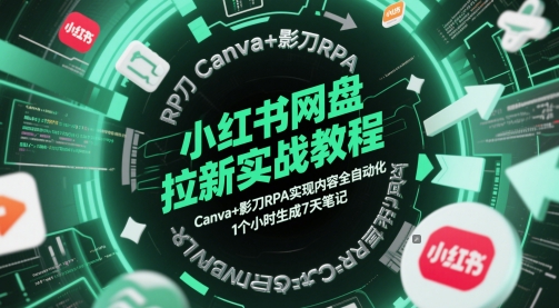 小红书网盘拉新实战教程，Canva+影刀RPA实现内容全自动化，1个小时生成7天笔记-佳腾网赚