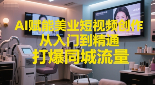 AI赋能美业短视频创作，从入门到精通，打爆同城流量，超级AI工具短视频实操落地-佳腾网赚