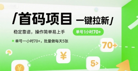 首码一键拉新项目，稳定靠谱，操作简单易上手，单号一小时70+，批量做每天5张【揭秘】-佳腾网赚