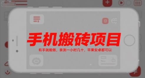手机搬砖项目，有手就能做，亲测一小时几十，苹果安卓都可以-佳腾网赚