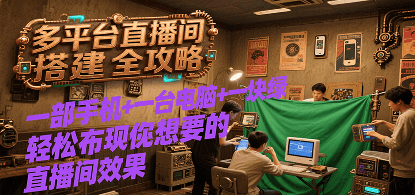 多平台直播间搭建全攻略，一部手机+一台电脑+一块绿布轻松实现你想要的直播间效果-佳腾网赚