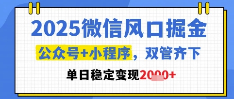 2025微信风口掘金，公众号+小程序双管齐下，单日稳定变现1k+【揭秘】-佳腾网赚