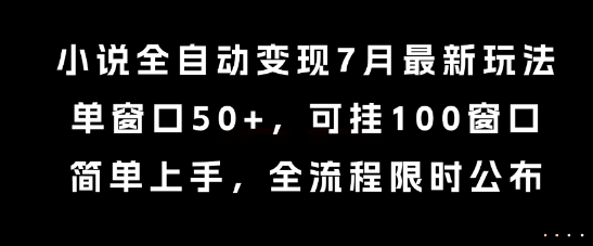 小说全自动变现7月玩法，单窗口50+，可挂100窗口，简单上手，全流程限时公布【揭秘】-佳腾网赚
