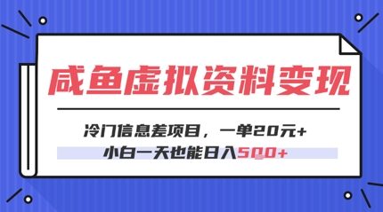 咸鱼虚拟资料变现，冷门信息差项目，一单20.小白一天也能日入5张-佳腾网赚
