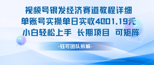 视频号银发经济赛道单账号实操单日实收1k+，小白轻松上手长期项目-佳腾网赚
