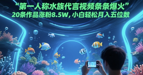 第一人称水族代言视频条条爆火，20条作品涨粉8.5W，小白轻松月入五位数-佳腾网赚