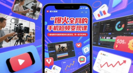 爆火全网的手机短视频变现课，0基础教你拍摄剪辑涨粉运营变现，用一部手机挣钱-佳腾网赚