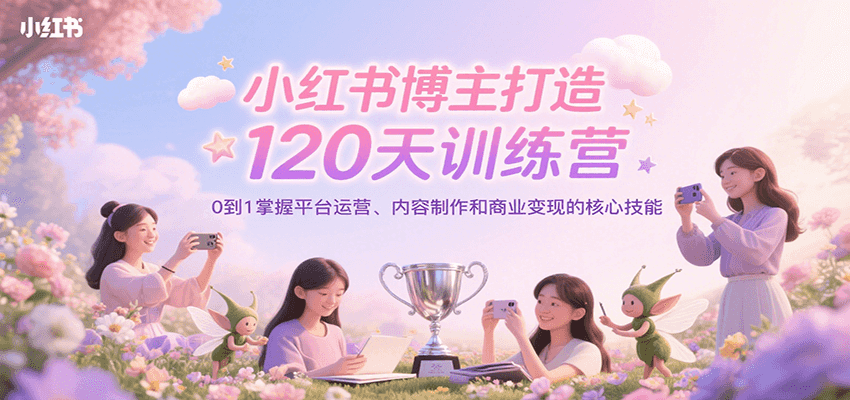 小红书博主打造120天训练营，0到1掌握平台运营、内容制作和商业变现-佳腾网赚