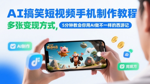 AI搞笑短视频手机制作教程，多张变现方式，5分钟教会你用AI做不一样的西游记-佳腾网赚