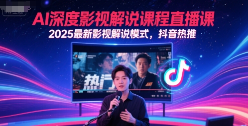 AI深度影视解说课程直播课，2025最新影视解说模式，抖音热推-佳腾网赚