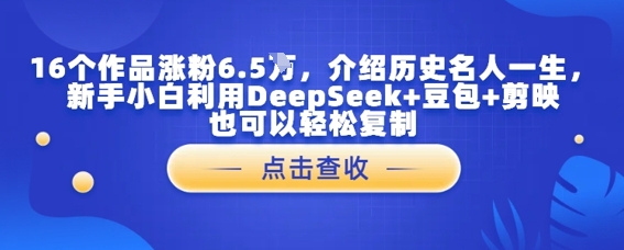 16个作品涨粉6.5W，介绍历史名人一生，新手小白利用DeepSeek+豆包+剪映也可以轻松复制-佳腾网赚