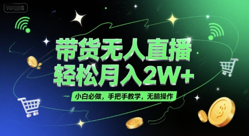 带货无人直播，轻松月入2W+，小白必做，手把手教学，无脑操作(附学习资料)-佳腾网赚