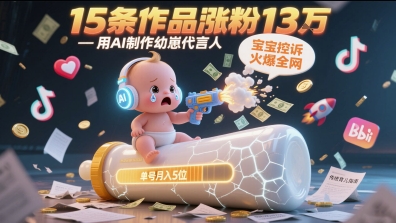 用AI制作幼崽代言人，宝宝的控诉火爆全网，15条作品涨粉13W，单号月入5位数实操教程-佳腾网赚